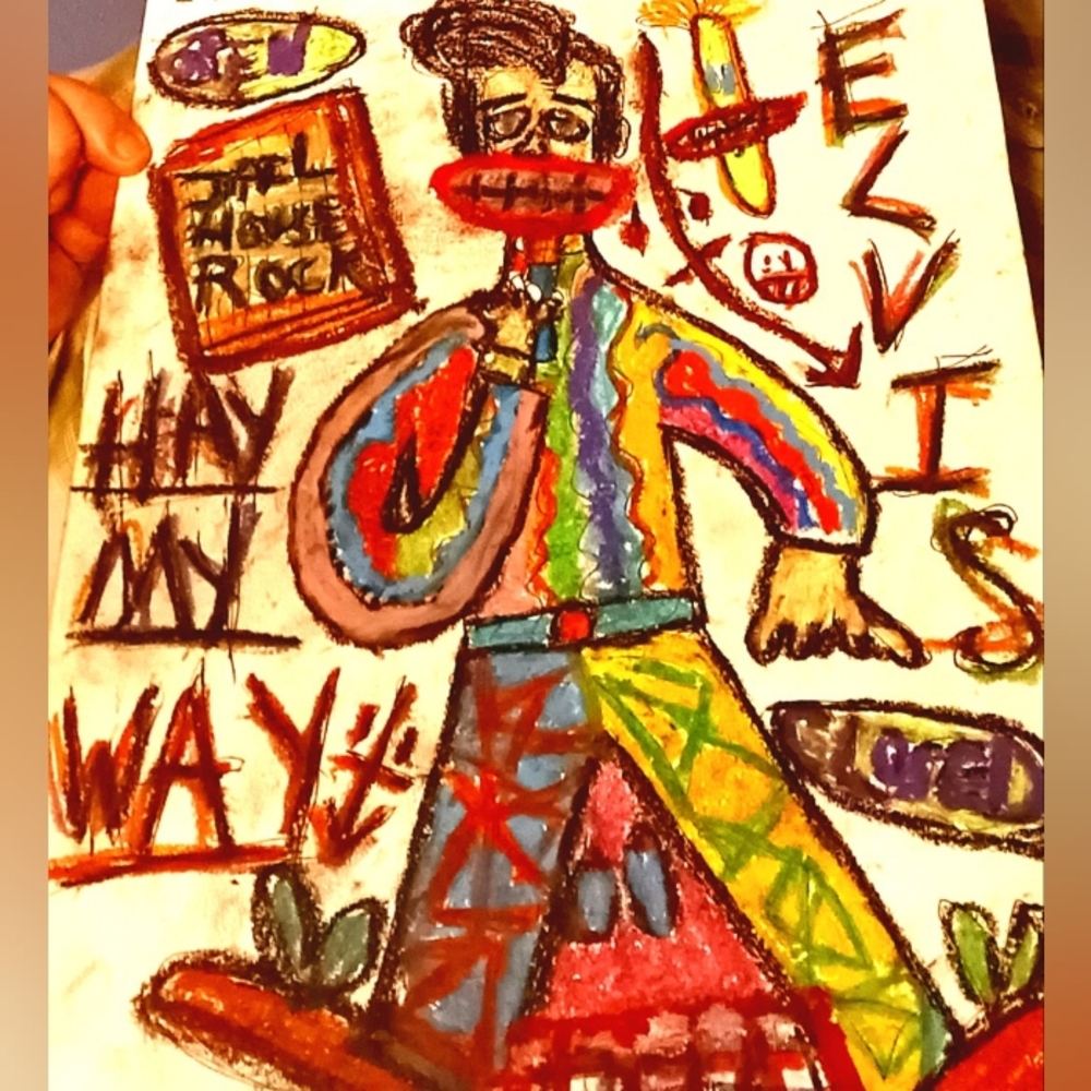 Vibrant Multicolor Abstract Illustration Original 14x11 Sketch ELVIS